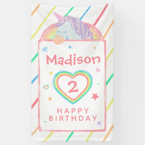 Watercolor Rainbow Unicorn Birthday Banner