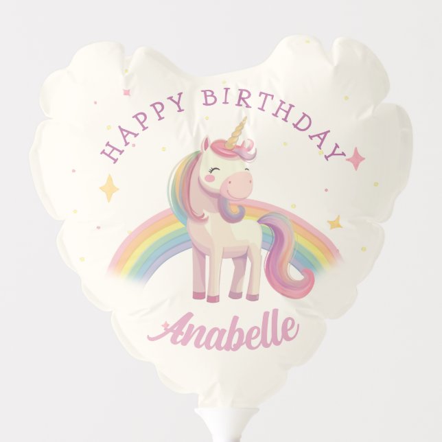 Watercolor Rainbow Unicorn Birthday Party Balloon (Front)