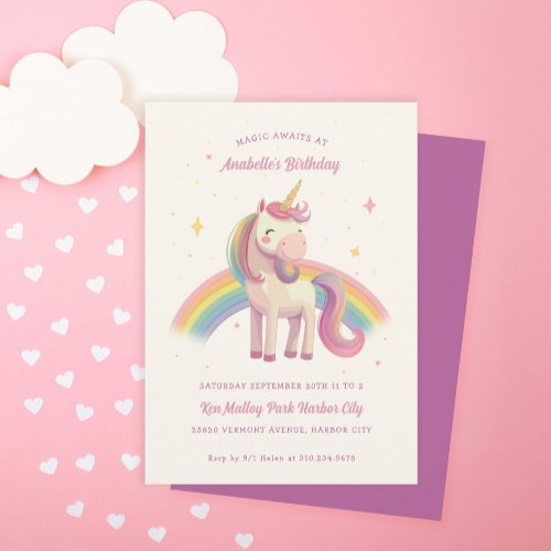 Watercolor Rainbow Unicorn Birthday Party Invitation