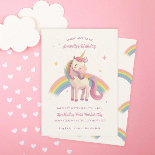 Watercolor Rainbow Unicorn Birthday Party Invitation