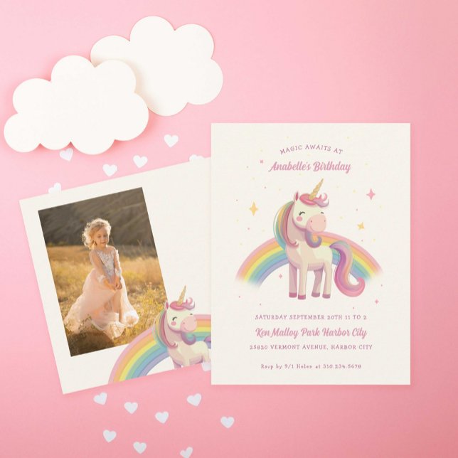 Watercolor Rainbow Unicorn Birthday Party Postcard (Creator Uploaded)