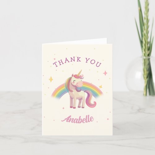 Watercolor Rainbow Unicorn Birthday Party Thank You Card