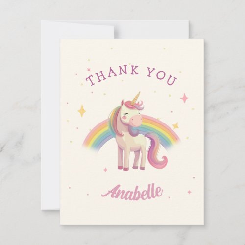 Watercolor Rainbow Unicorn Birthday Party Thank You Card