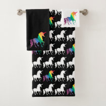 Watercolor Rainbow Unicorn Black White Pattern Bath Towel Set