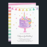 Watercolor Rainbow Unicorn Cake First Birthday Invitation<br><div class="desc">Watercolor Rainbow Unicorn Cake First Birthday Invitation | Colorful and festive birthday invitation featuring a cute purple unicorn cake with tassels,  pinwheels and stars accent. This unicorn invitation is perfect for kids' birthday parties. Personalize by adding your own details. Matching items are available.</div>