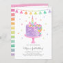 Watercolor Rainbow Unicorn Cake First Birthday Invitation