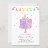 Watercolor Rainbow Unicorn Cake First Birthday Invitation (Front)