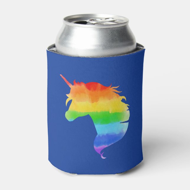 Watercolor Rainbow Unicorn Can Cooler (Can Front)