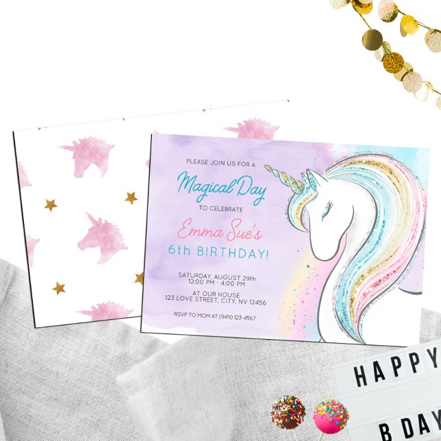 Watercolor Rainbow Unicorn Girl's Birthday Invitation (Creator Uploaded)