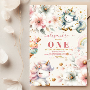 Watercolor Rainbow Unicorn Invitation 1st Birthday