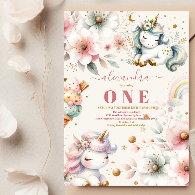 Watercolor Rainbow Unicorn Invitation 1st Birthday (Creator Uploaded)