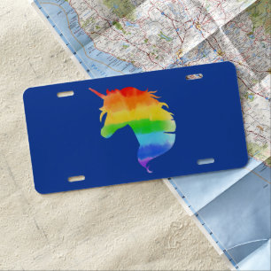 Watercolor Rainbow Unicorn License Plate