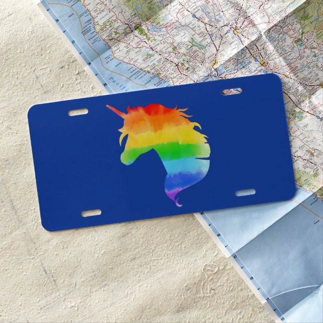 Watercolor Rainbow Unicorn License Plate (In Situ)