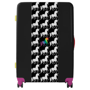 Watercolor Rainbow Unicorn Pattern Black & White Luggage