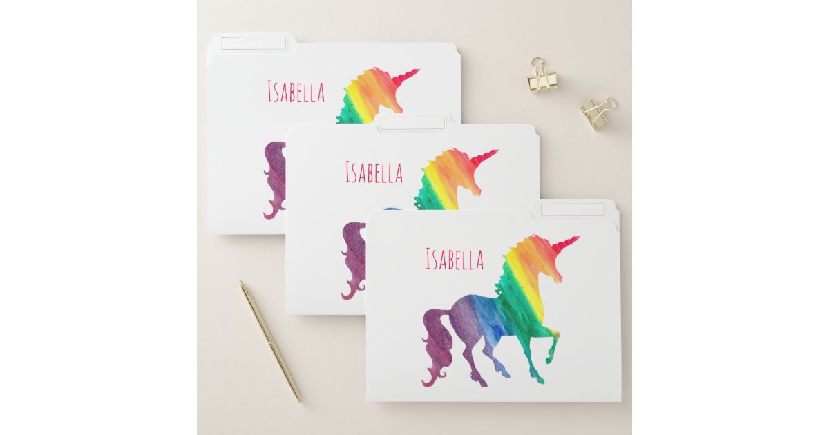 Download Watercolor Rainbow Unicorn Personalized Girls File Folder Zazzle Com