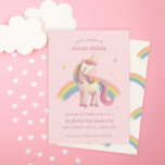 Watercolor Rainbow Unicorn Pink Birthday Party  Invitation<br><div class="desc">Rainbow unicorn with rainbow and stars on custom color background. choose from multiple die cuts to elevate the design. Backer pattern optional; add photos or solid color</div>