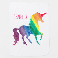 Watercolor Rainbow Unicorn Silhouette Pretty Baby Stroller Blanket