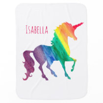 Watercolor Rainbow Unicorn Silhouette Pretty Baby Stroller Blanket