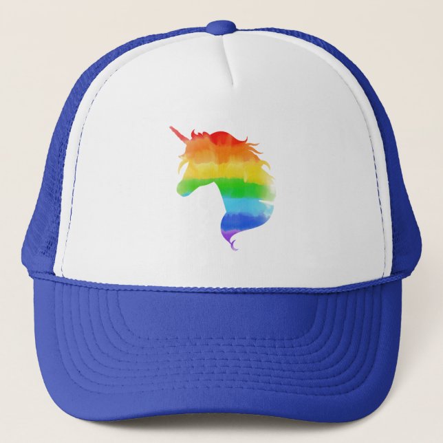 Watercolor Rainbow Unicorn Trucker Hat (Front)
