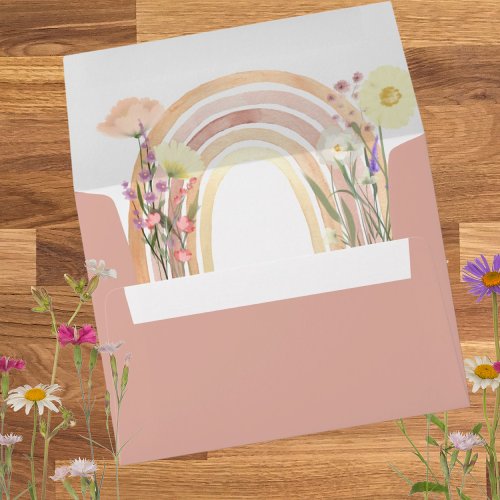 Watercolor Rainbow Wildflower Return Address Envelope