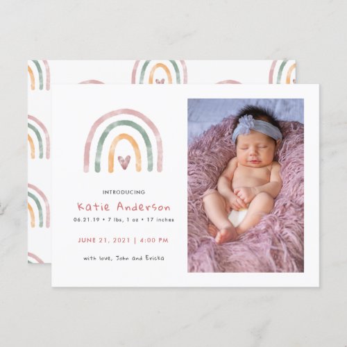 Watercolor Rainbow with Heart Birth Announcement