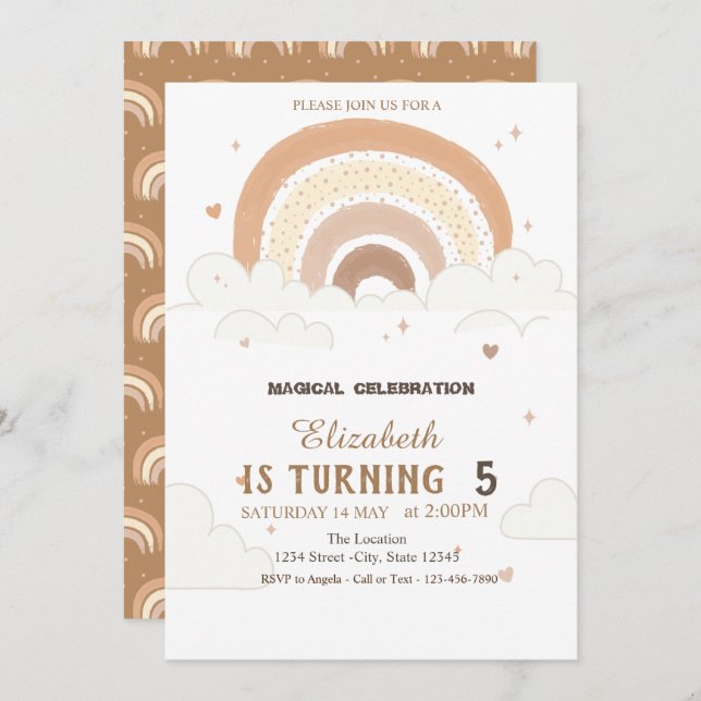 Watercolor  Rainbows Clouds Birthday Invitation (Front/Back)