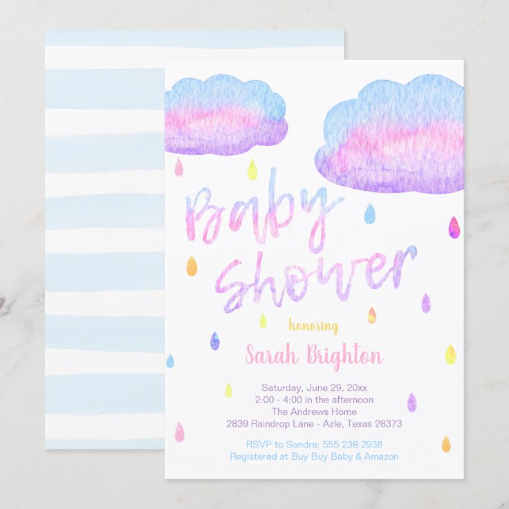 Watercolor Raindrop Baby Shower Invitation | Zazzle