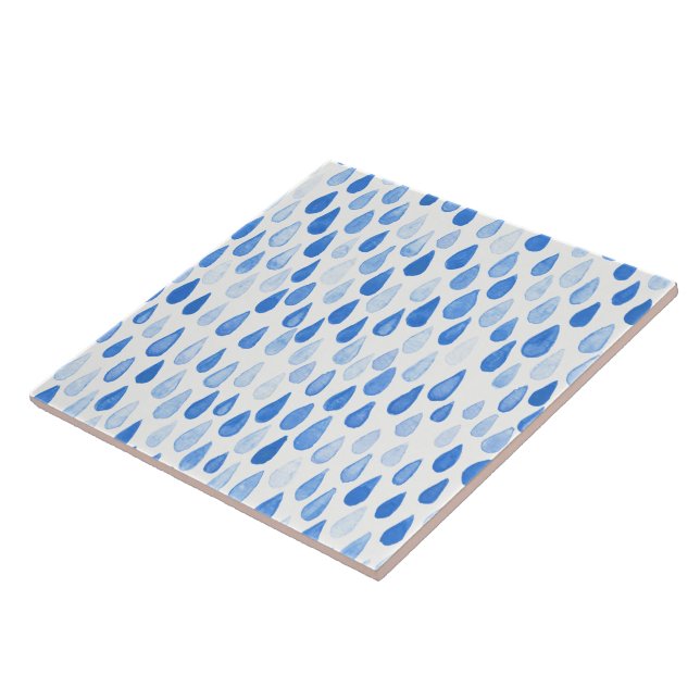 Watercolor Raindrops Ceramic Tile (Side)
