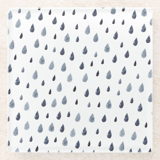 Watercolor raindrops, indigo seamless pattern. glass coaster (Front)