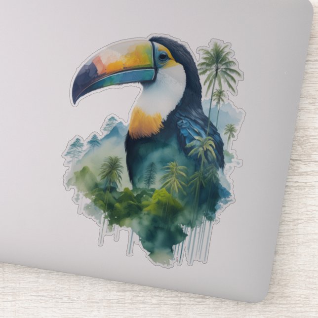 Watercolor Rainforest Toucan Sticker (Detail)