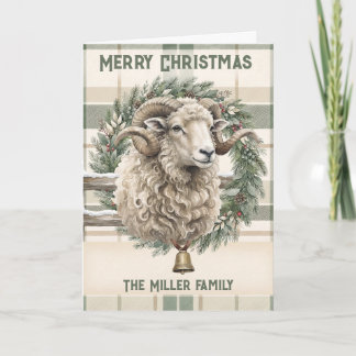 Watercolor Ram Plaid Woodland Christmas Custom Card