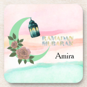 Watercolor Ramadan – Crescent Moon Beverage Coaster