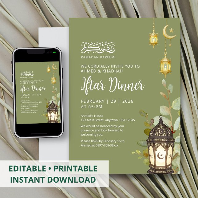 Watercolor Ramadan Iftar Greenery Moon Invitation (Creator Uploaded)