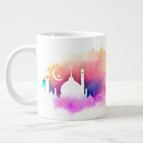 Watercolor Ramadan Mosque Oranges and Purples Giant Coffee Mug