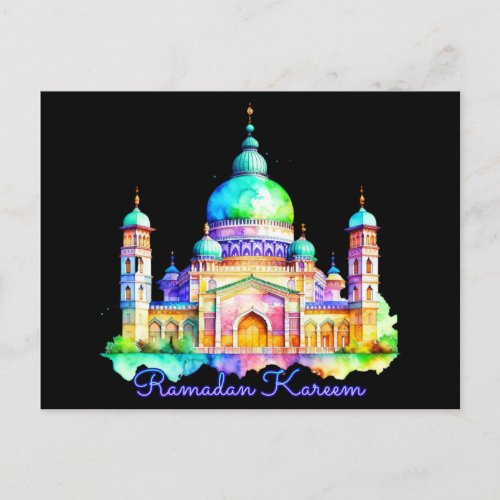 Watercolor Ramadan Mosque Postcard