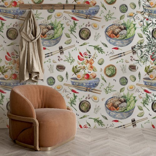 Watercolor Ramen Pattern Kitchen Wallpaper Wallpaper