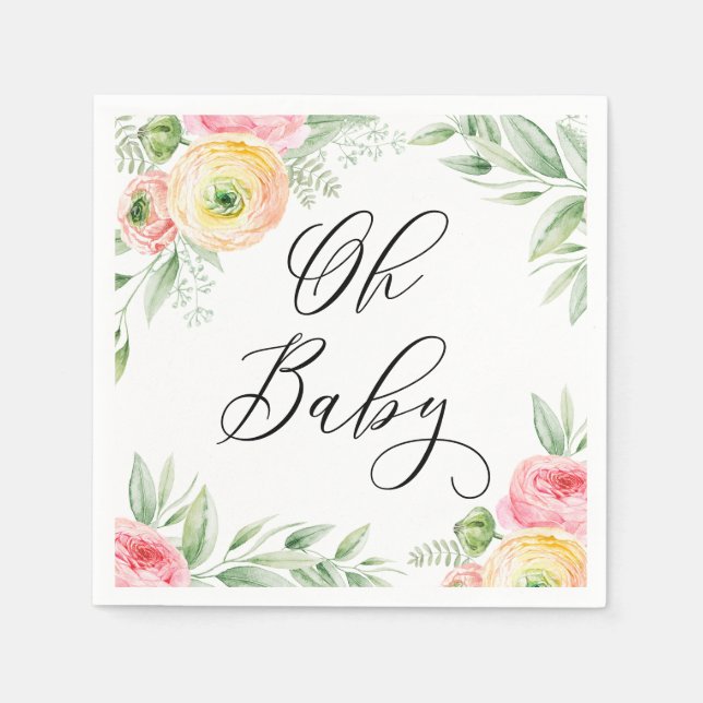 Watercolor Ranunculus Flowers Spring Baby Shower Napkins (Front)