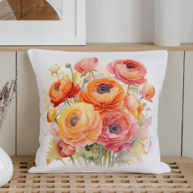 Watercolor Ranunculus Rhapsody Throw Pillow (Creator Uploaded)