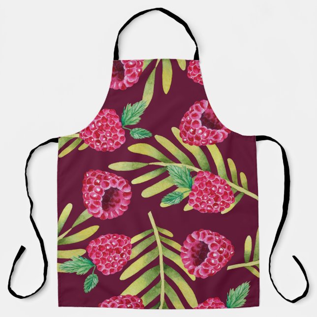 Watercolor raspberries: red fruit pattern. apron (Front)