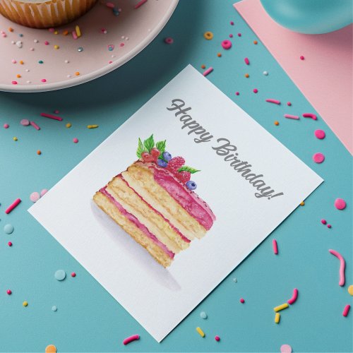 Watercolor Raspberry Cake Birthday Card
