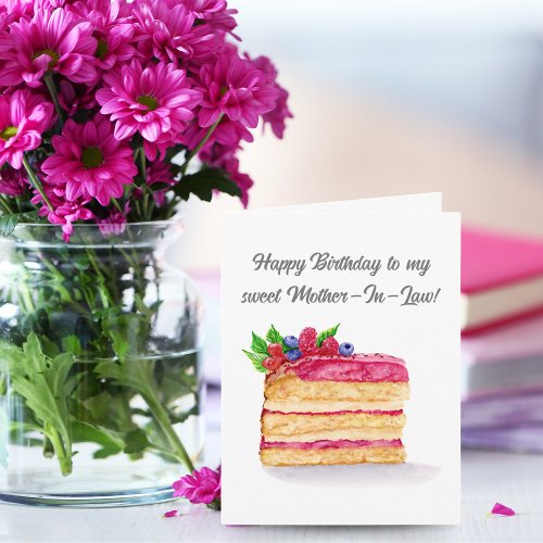 Watercolor Raspberry Cake Birthday Mother_In_Law Card