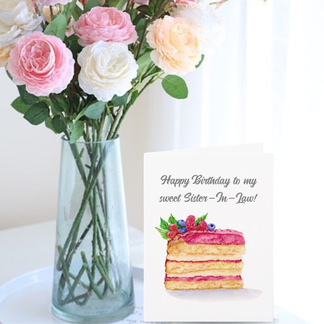 Watercolor Raspberry Cake Birthday Sister-In-Law Card (Creator Uploaded)
