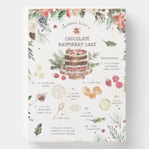 Watercolor Raspberry Cake Recipe  Holiday Wooden Box Sign