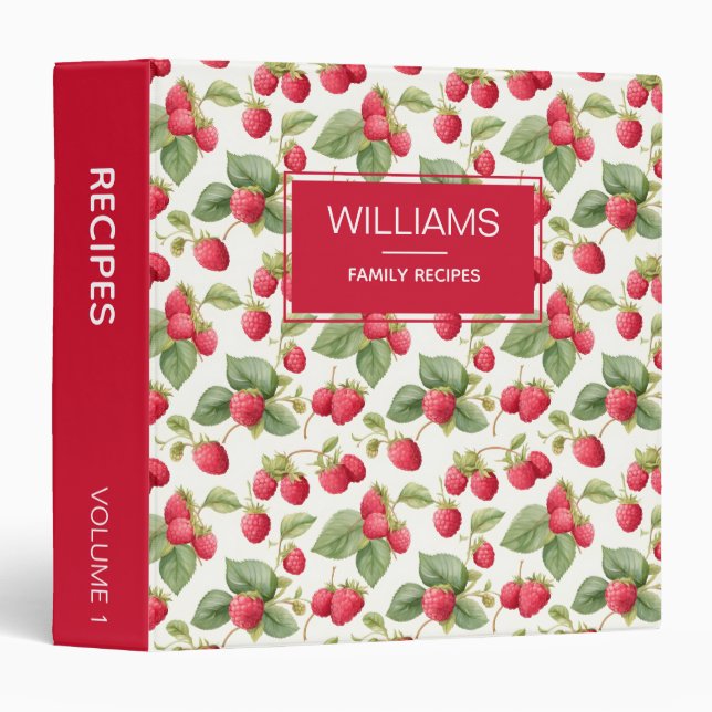 Watercolor Raspberry Personalized Recipe Book 3 Ring Binder (Front/Spine)