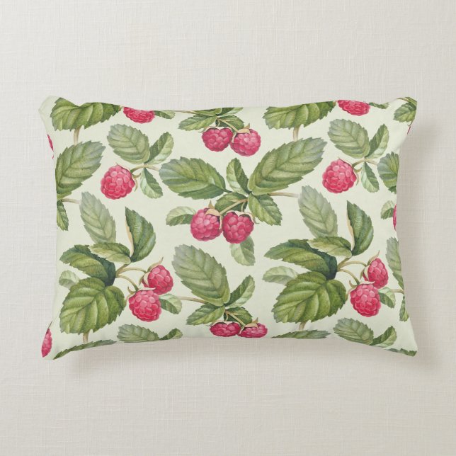 Watercolor Raspberry Seamless Pattern Design Accent Pillow (Front)