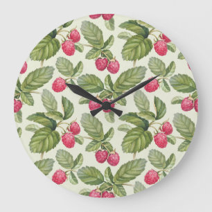 Watercolor Raspberry Seamless Pattern Design Large Clock