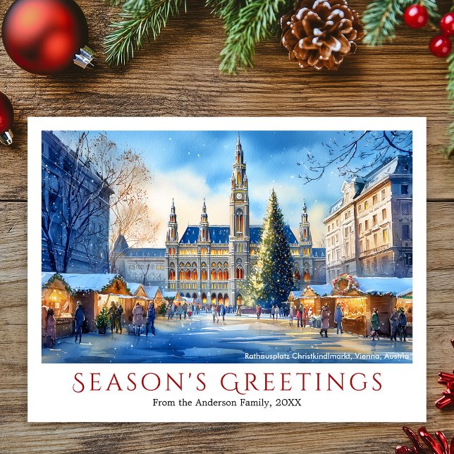 Watercolor Rathausplatz Vienna Austria Christmas Holiday Postcard (Watercolor Rathausplatz Vienna Austria Christmas Holiday Postcard)