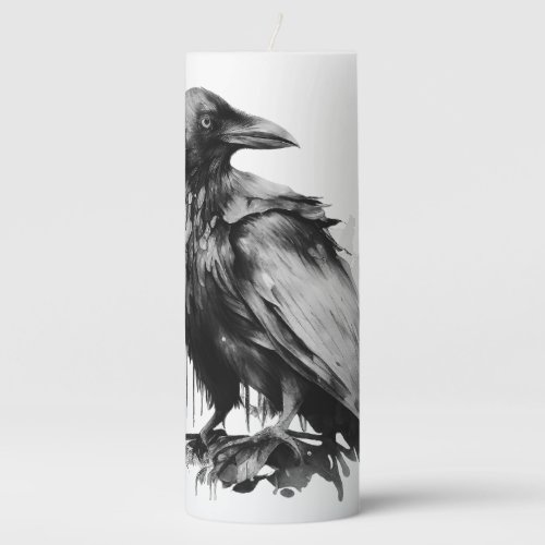 Watercolor Raven _ BW Pillar Candle