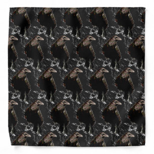 Watercolor Raven Bird Animal Art Black Background Bandana