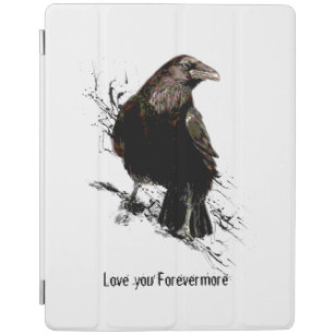 Watercolor Raven Bird Animal Art Black Quote iPad Smart Cover